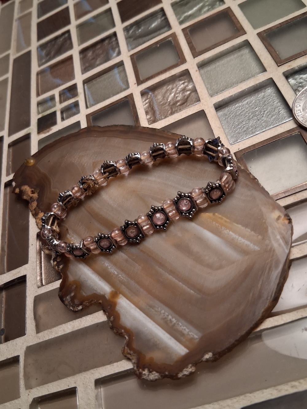 Artisan Silver Bracelet with Pink Crystal Accents